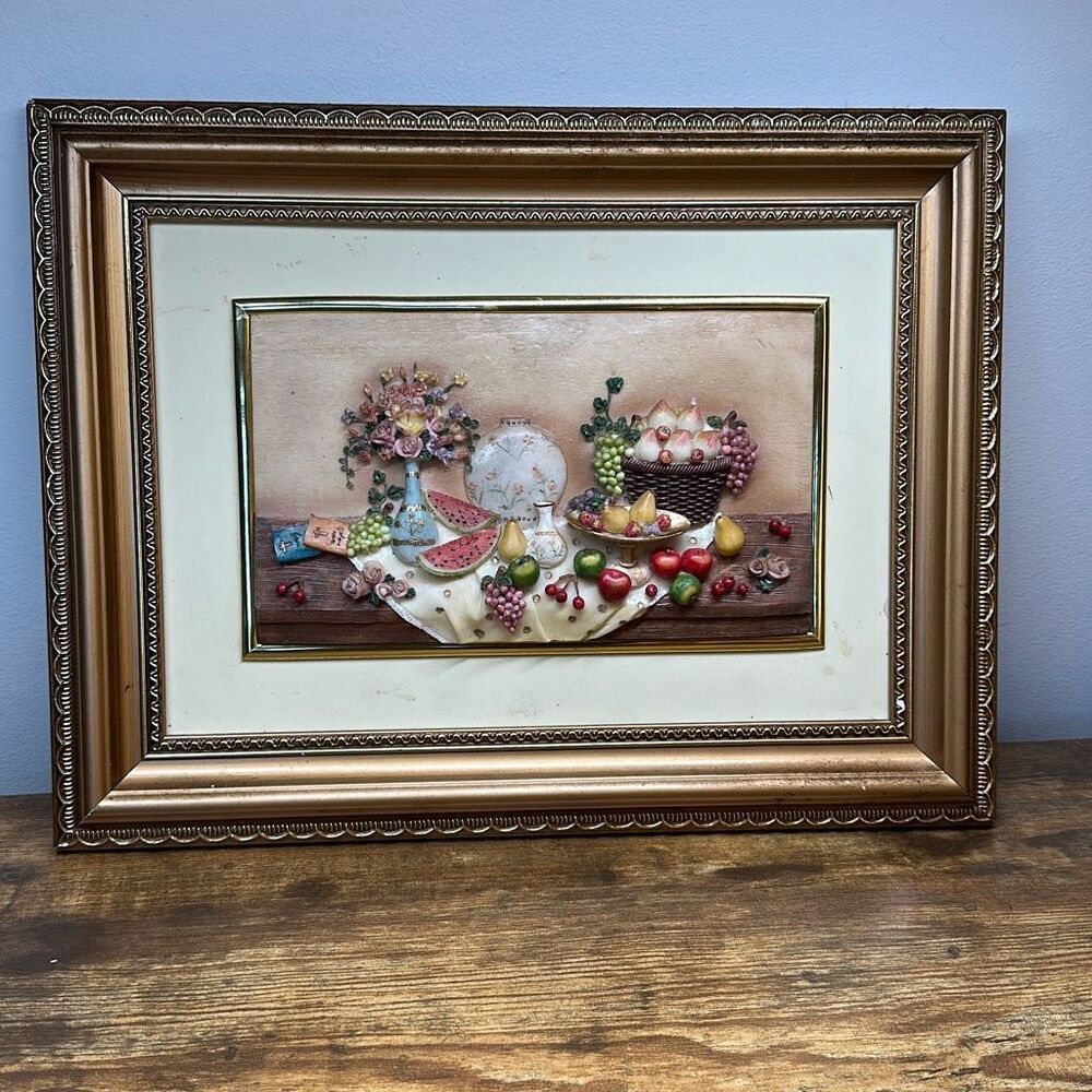 3D Fruit Picture Made in Italy Portrait Wall Art Decor Beautiful Gold‎ Frame